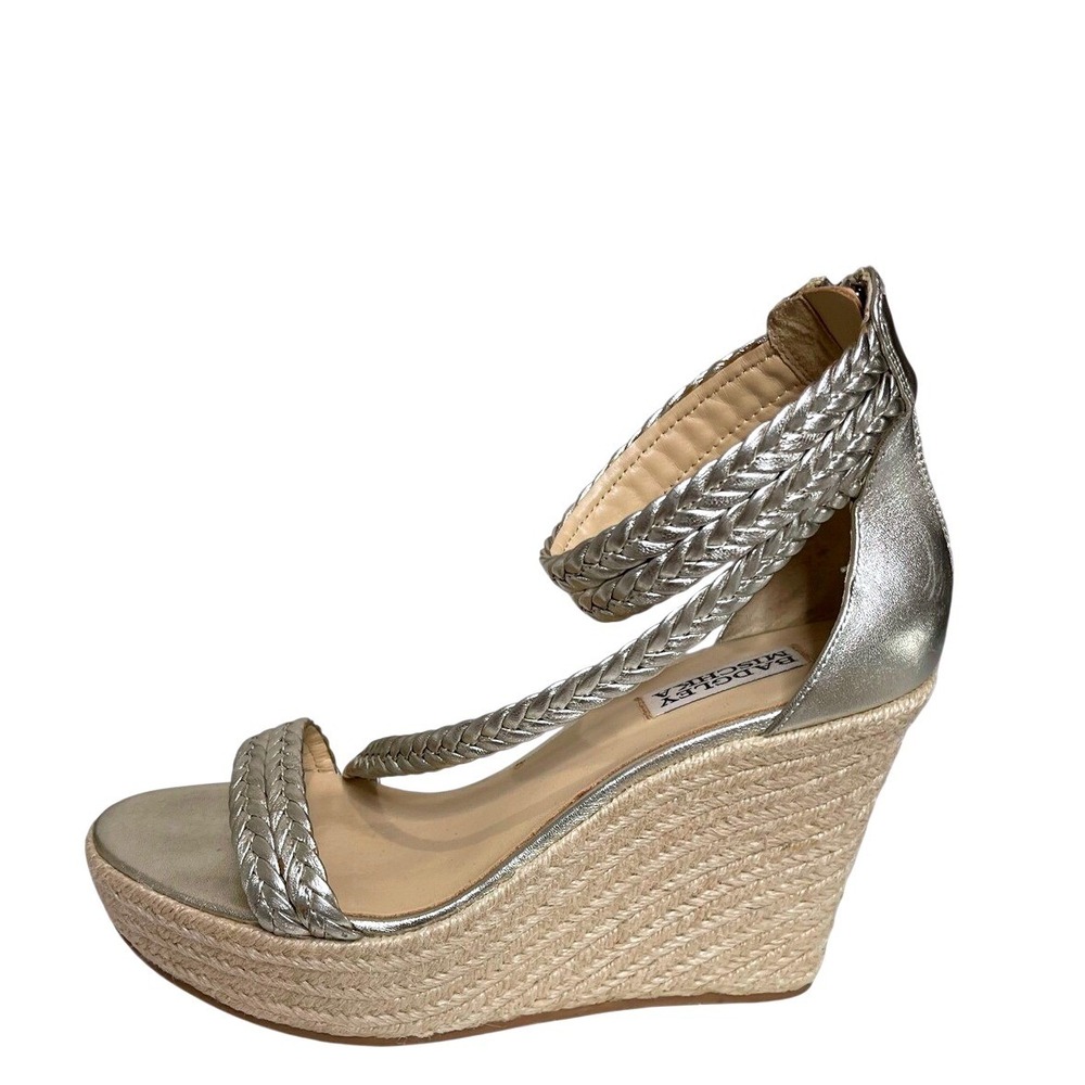 Badgley Mischka Gold Wedge Sandals Size 8 Braided Strappy Espadrille Heels - Picture 6 of 11